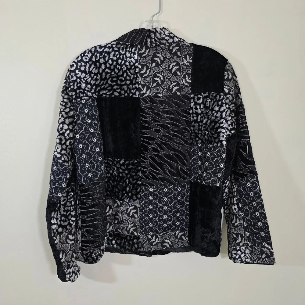 Multiples Women Jacket Patchwork Velvet Animal Print Artistic Blazer Size Small